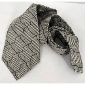 Vintage 90s GIANNI VERSACE Italy Gray Geometric Plaid Tartan Silk Tie